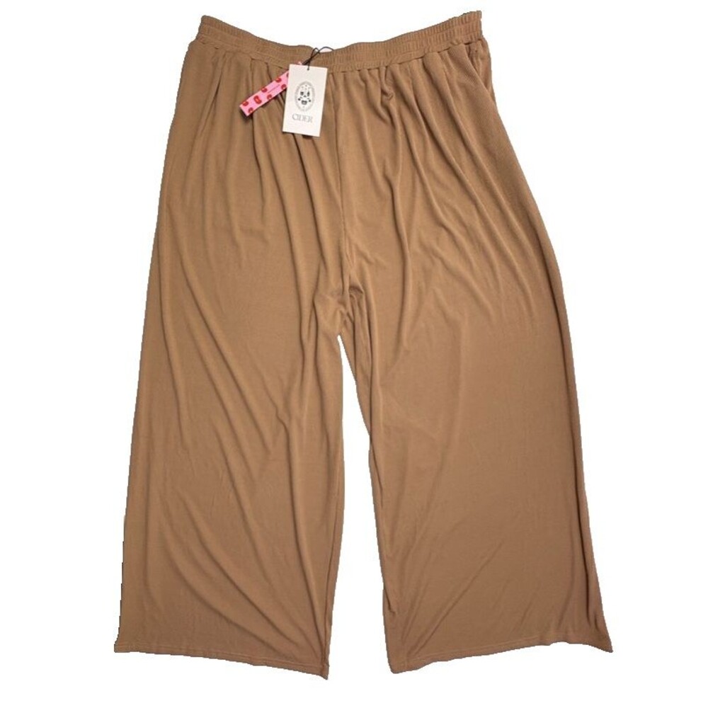 NWT Cider Ribbed Wide Leg Pants 3XL Camel Brown Pleated Plus Lounge Pants